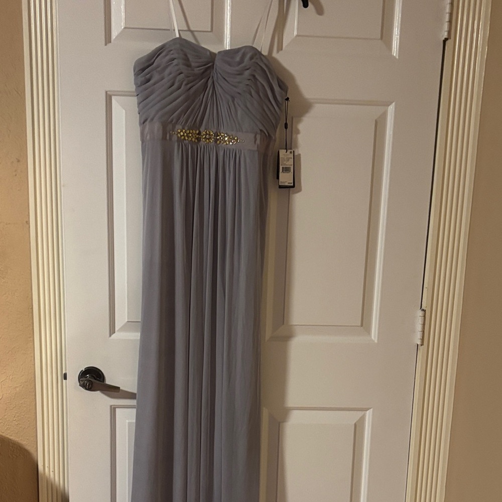Adrianna Papell  Gray Gown with Gold Embellishments